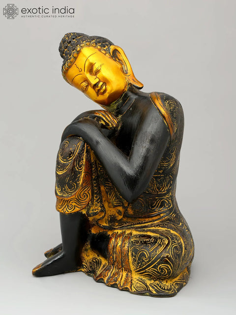 11" Thinking Buddha Brass Statue