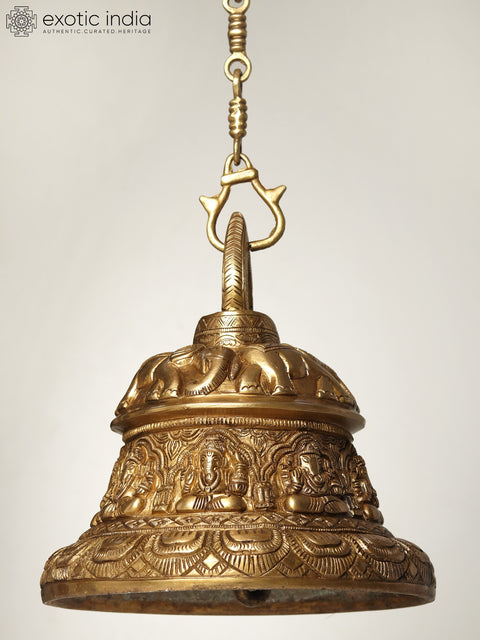 11" Ashta Ganesha Temple Bell in Brass