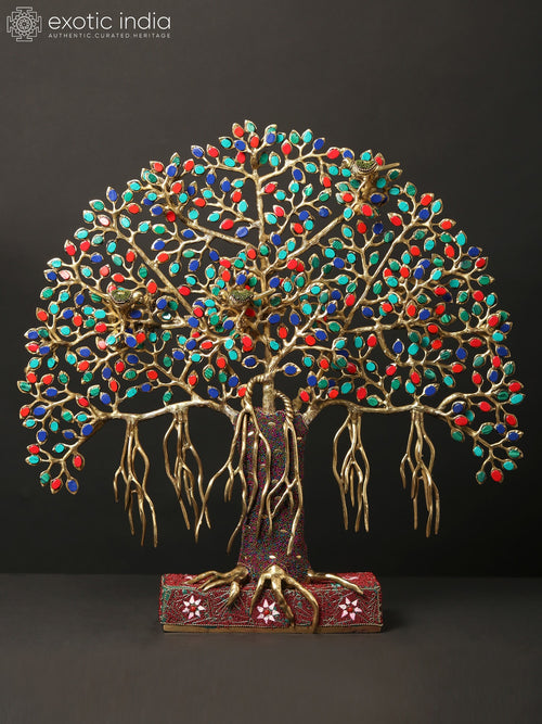 19" Tree of Life Brass Statue with Inlay Work Stand