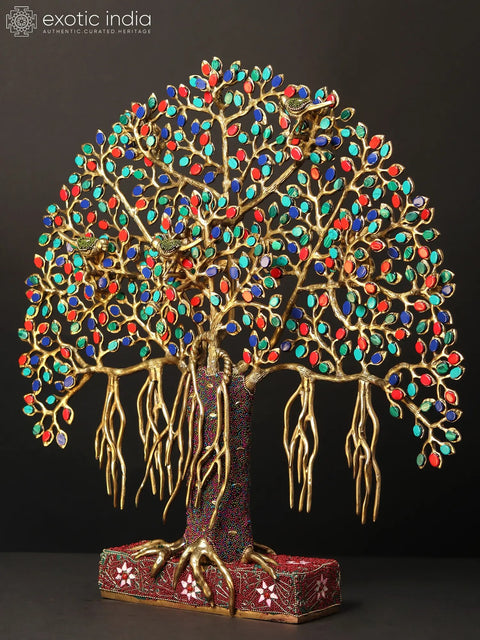 19" Tree of Life with Stand | Brass with Inlay Work