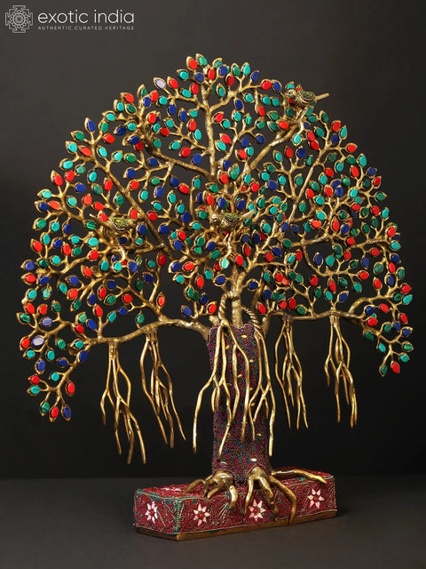 19" Tree of Life with Stand | Brass with Inlay Work