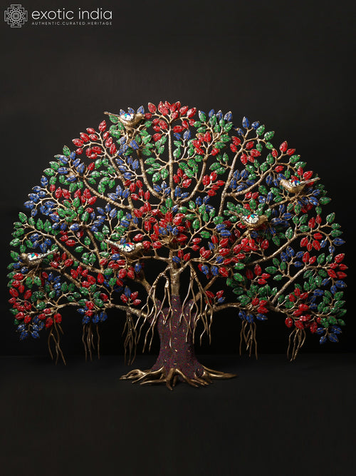 34" Large Tree of Life Brass Wall Hanging with Inlay Work