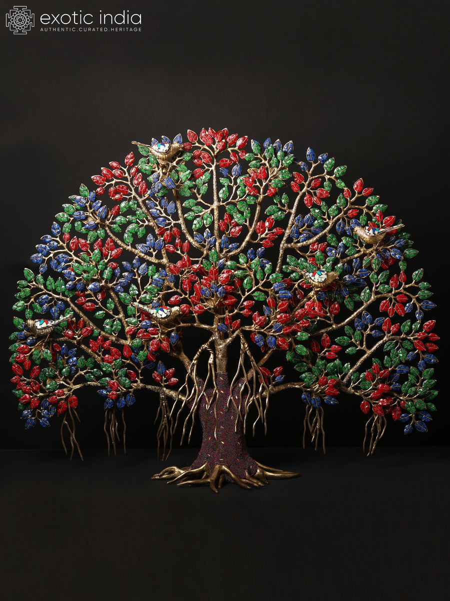 34" Large Tree of Life Brass Wall Hanging with Inlay Work