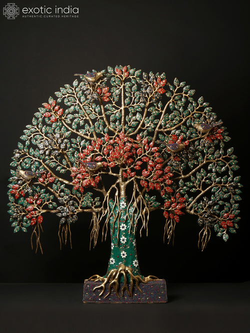 34" Brass Tree of Life with Perched Birds Handmade Statue