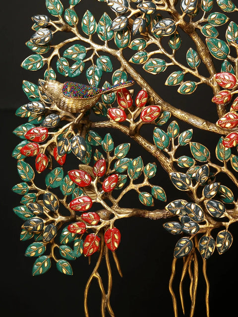 34" Large Tree of Life with Perched Birds | Brass With Inlay Work