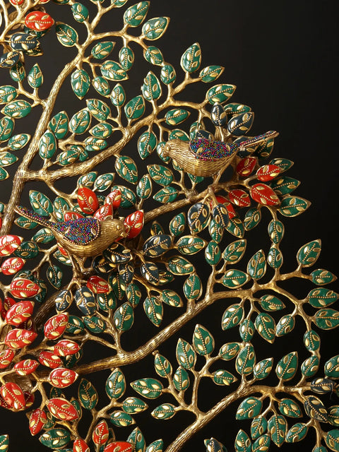 34" Large Tree of Life with Perched Birds | Brass With Inlay Work