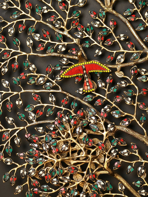 51" Large Wall Hanging Tree of Life with Beautiful Birds | Brass with Inlay Work