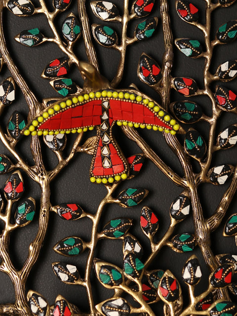 51" Large Wall Hanging Tree of Life with Beautiful Birds | Brass with Inlay Work