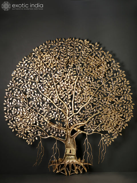 51" Large Wall Hanging Tree of Life with Beautiful Birds | Brass with Inlay Work
