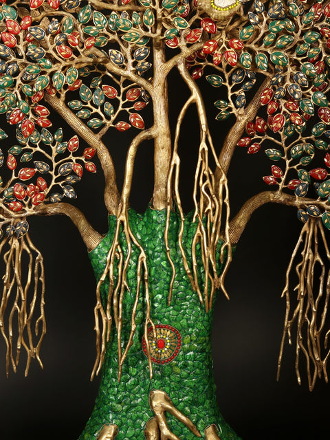 65" Large Size Tree of Life with Chirping Birds | Brass with Inlay Work