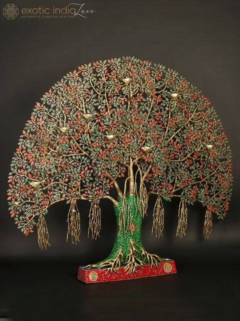 65" Large Size Tree of Life with Chirping Birds | Brass with Inlay Work