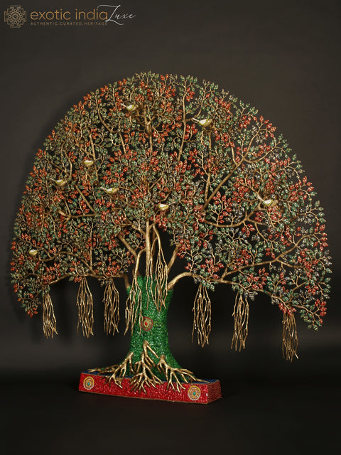 65" Large Size Tree of Life with Chirping Birds | Brass with Inlay Work