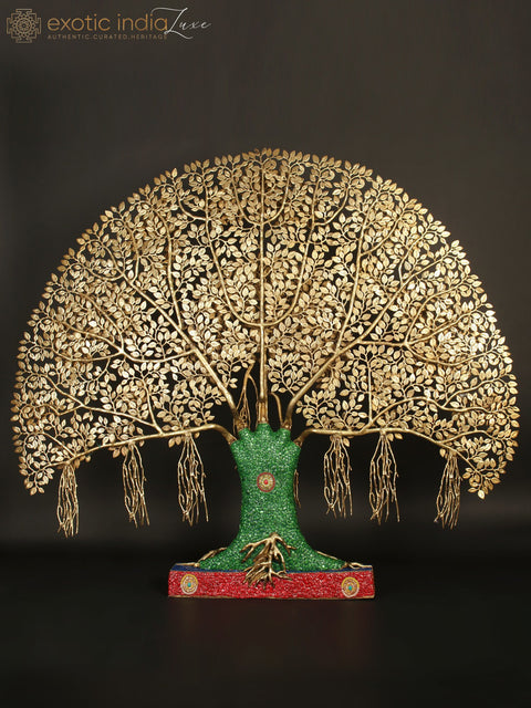 65" Large Size Tree of Life with Chirping Birds | Brass with Inlay Work