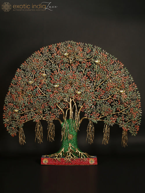 65" Large Brass Tree of Life with Chirping Birds Statue