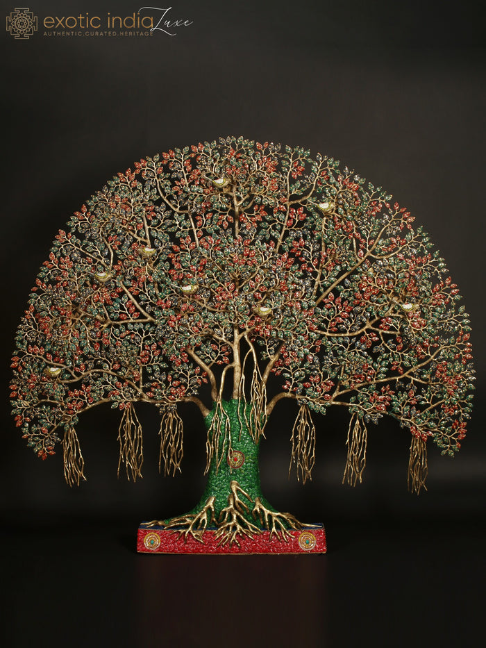 65" Large Size Tree of Life with Chirping Birds | Brass with Inlay Work