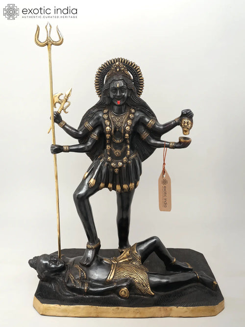 31" Large Goddess Kali Standing on Shiva Brass Idol