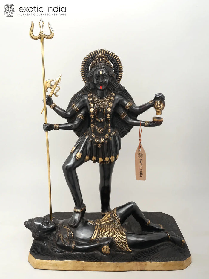 31" Large Goddess Kali Standing on Shiva Brass Idol