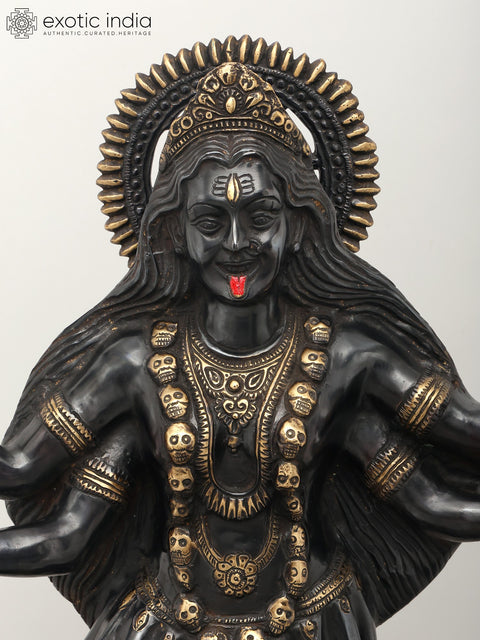 31" Large Goddess Kali Idol Standing on Lord Shiva | Brass Statue