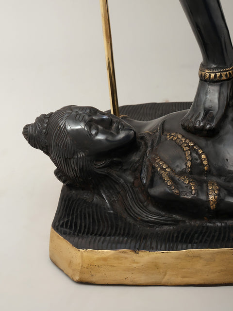 31" Large Goddess Kali Idol Standing on Lord Shiva | Brass Statue