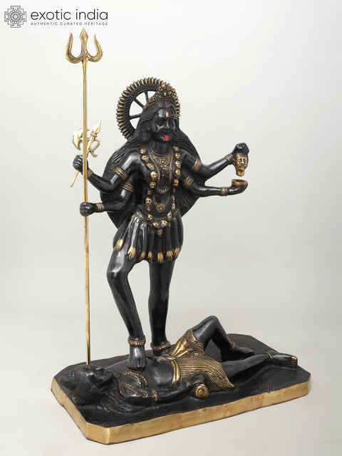 31" Large Goddess Kali Idol Standing on Lord Shiva | Brass Statue