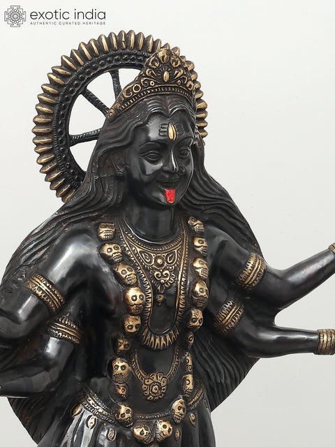 31" Large Goddess Kali Idol Standing on Lord Shiva | Brass Statue