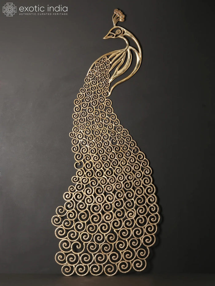 63" Large Brass Peacock with Long Tail | Wall Decor