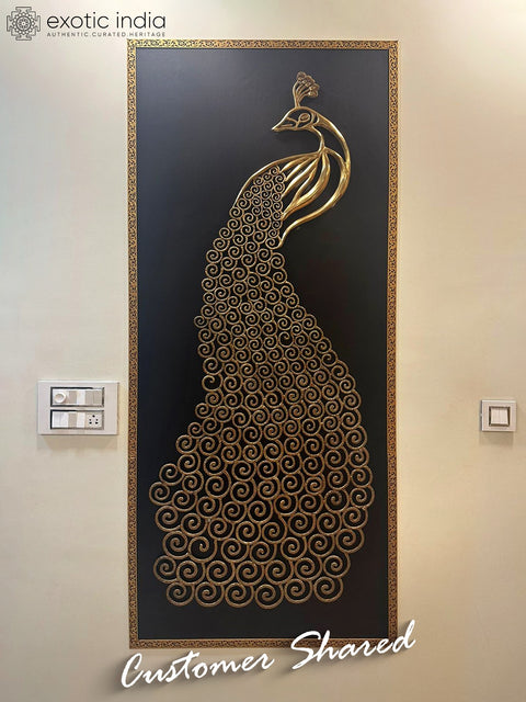 63" Large Brass Peacock with Long Tail | Wall Decor