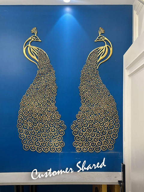 63" Large Brass Peacock with Long Tail | Wall Decor
