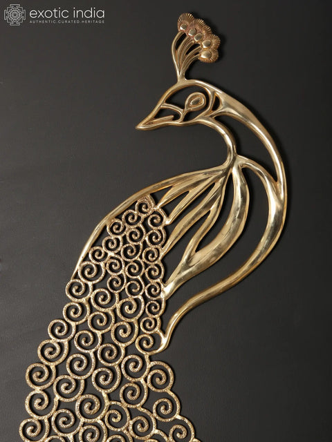 63" Large Brass Peacock with Long Tail | Wall Decor