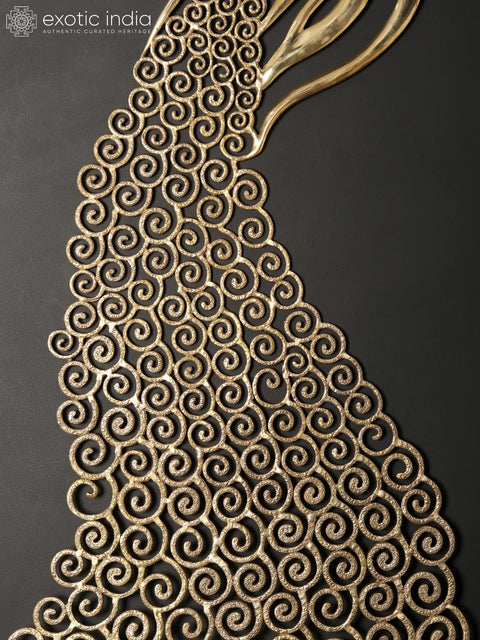 63" Large Brass Peacock with Long Tail | Wall Decor