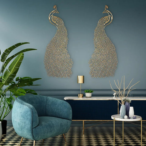 63" Large Brass Peacock with Long Tail | Wall Decor