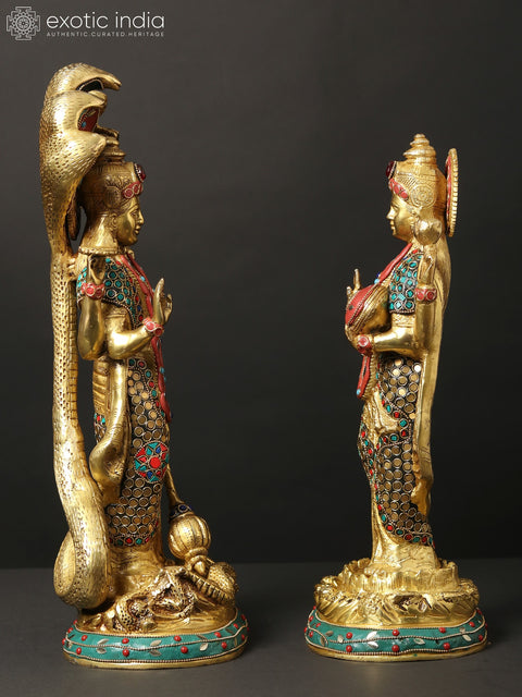 17" Standing Lakshmi Narayan (Vishnu Lakshmi) | Brass Statues with Inlay Work