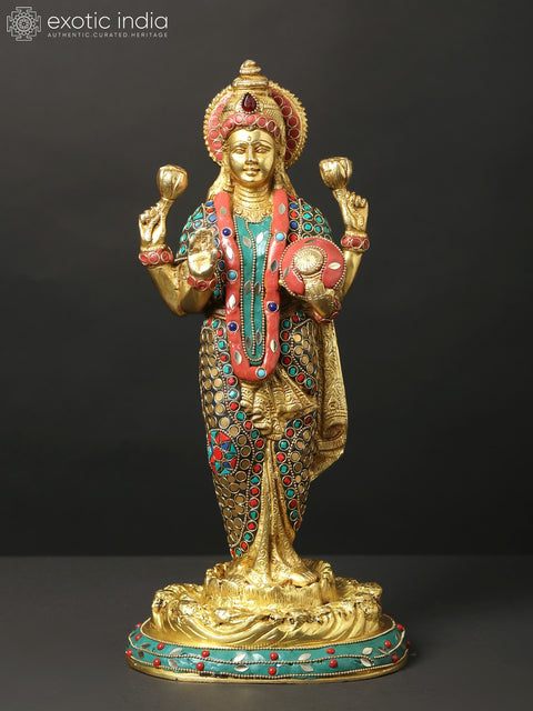17" Standing Lakshmi Narayan (Vishnu Lakshmi) | Brass Statues with Inlay Work