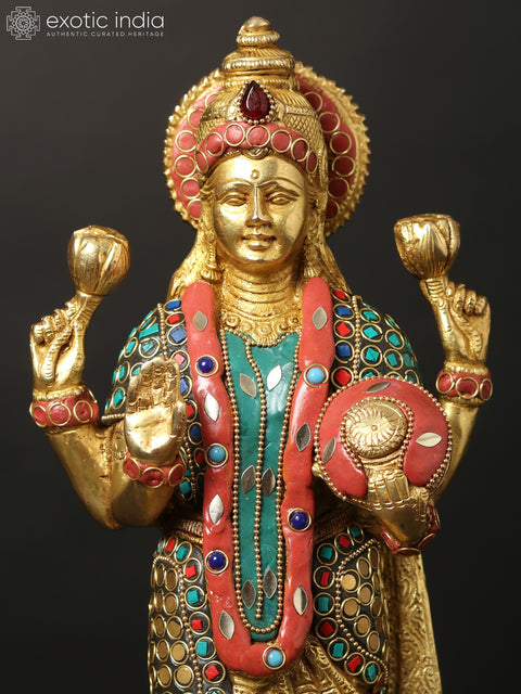 17" Standing Lakshmi Narayan (Vishnu Lakshmi) | Brass Statues with Inlay Work