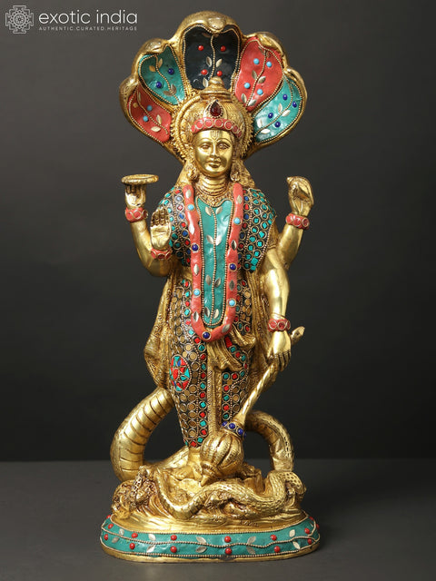 17" Standing Lakshmi Narayan (Vishnu Lakshmi) | Brass Statues with Inlay Work