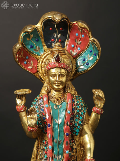 17" Standing Lakshmi Narayan (Vishnu Lakshmi) | Brass Statues with Inlay Work