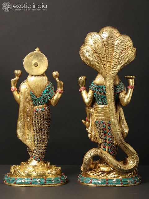 17" Standing Lakshmi Narayan (Vishnu Lakshmi) | Brass Statues with Inlay Work