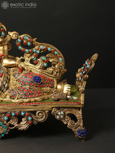 14" Relaxing Lord Ganesha Idol | Brass Statue with Inlay Work