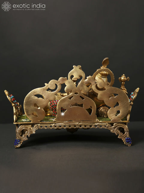 14" Relaxing Lord Ganesha Idol | Brass Statue with Inlay Work
