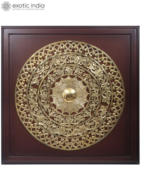 48" Large Wood Framed Mandala Art in Brass | Wall Hanging