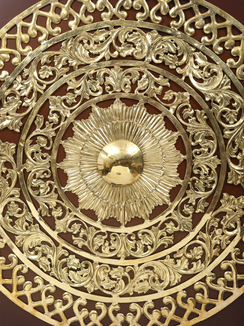 48" Large Wood Framed Mandala Art in Brass | Wall Hanging