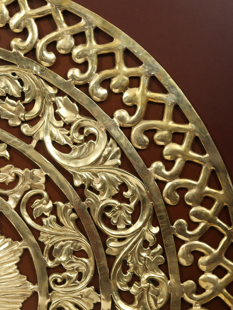 48" Large Wood Framed Mandala Art in Brass | Wall Hanging