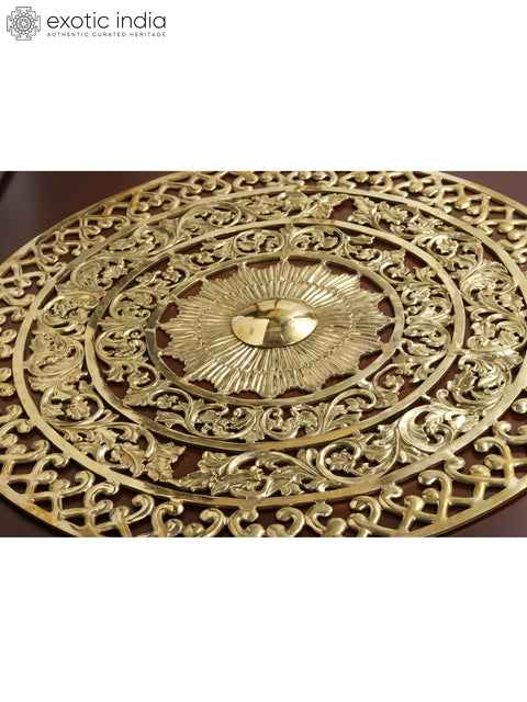 48" Large Wood Framed Mandala Art in Brass | Wall Hanging