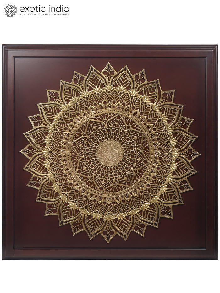 48" Large Brass Mandala on Wooden Frame | Wall Hanging
