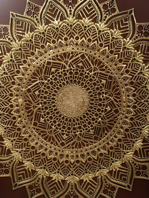48" Large Brass Mandala on Wooden Frame | Wall Hanging