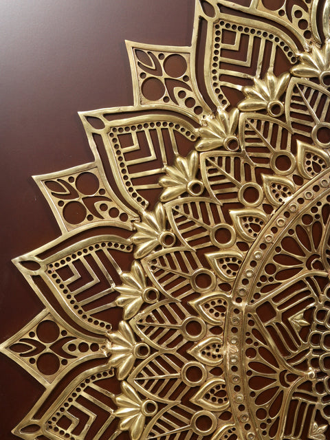 48" Large Brass Mandala on Wooden Frame | Wall Hanging