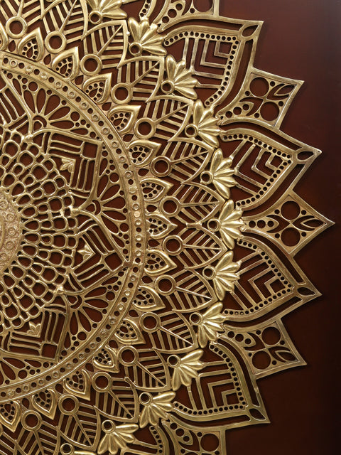 48" Large Brass Mandala on Wooden Frame | Wall Hanging