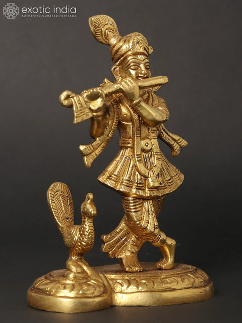 6" Small Fluting Lord Krishna Idol with Peacock