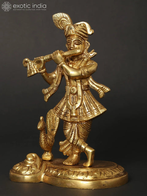 6" Small Fluting Lord Krishna Idol with Peacock