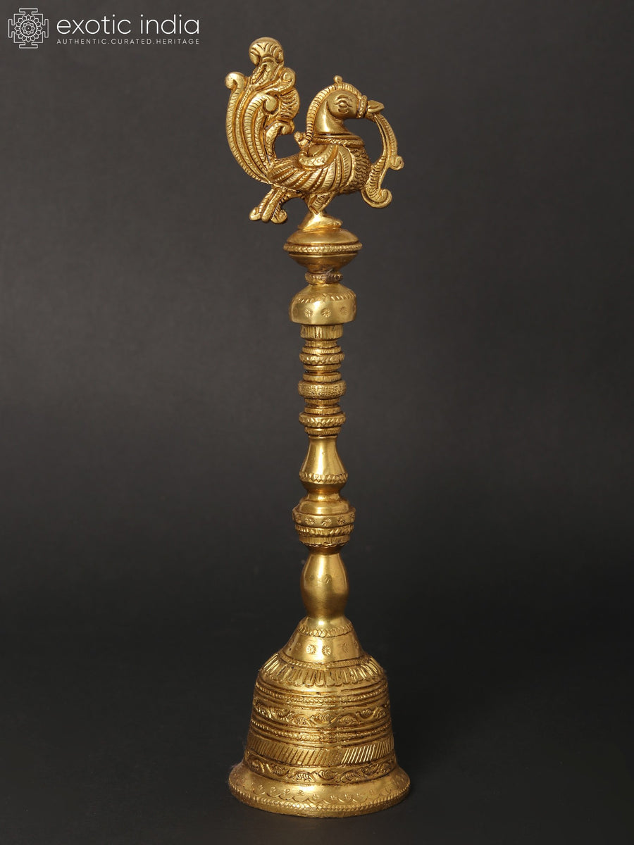 10" Handmade Peacock Brass Puja Bell Ghanti
